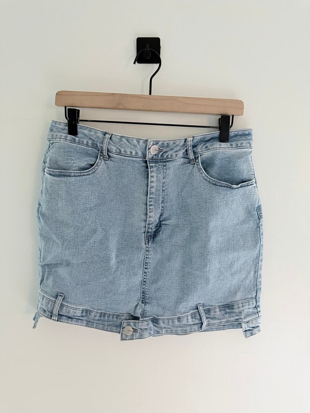 TGLA Aria Denim Fold over Light Wash Denim Mini Skirt-Size L